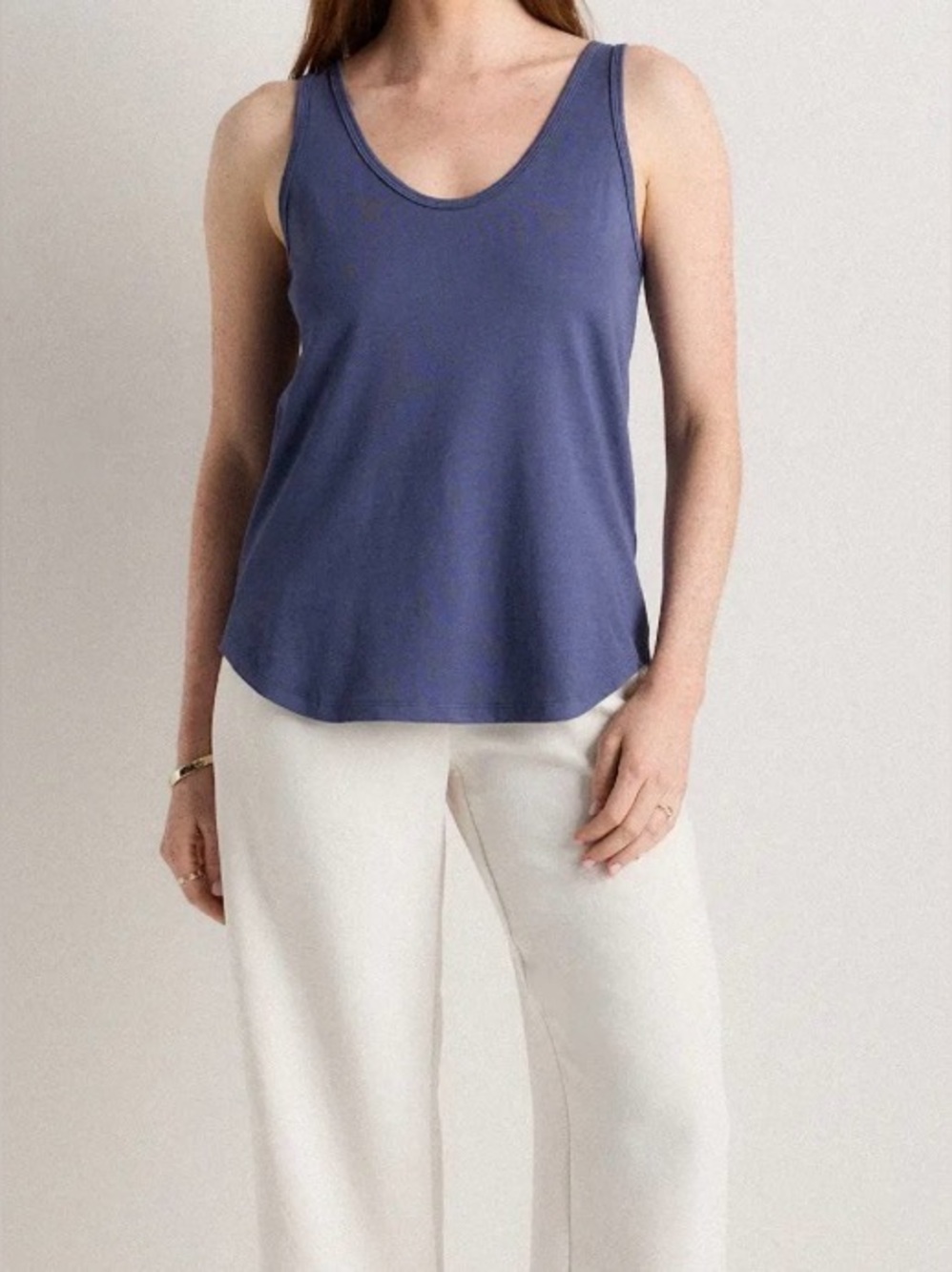 Quince Cotton Modal Double Scoop Neck Tank Storm Blue Medium